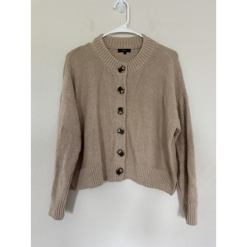 Quince Women’s Organic Cotton Knit Cardigan Sweater Size Small Cropped Buttons